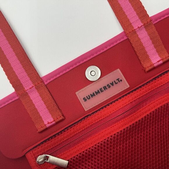 Summersalt Neoprene Beach Pool Tote Shoulder‎ Bag NWOT Hot Pink Hibuscus Red - Picture 10 of 13